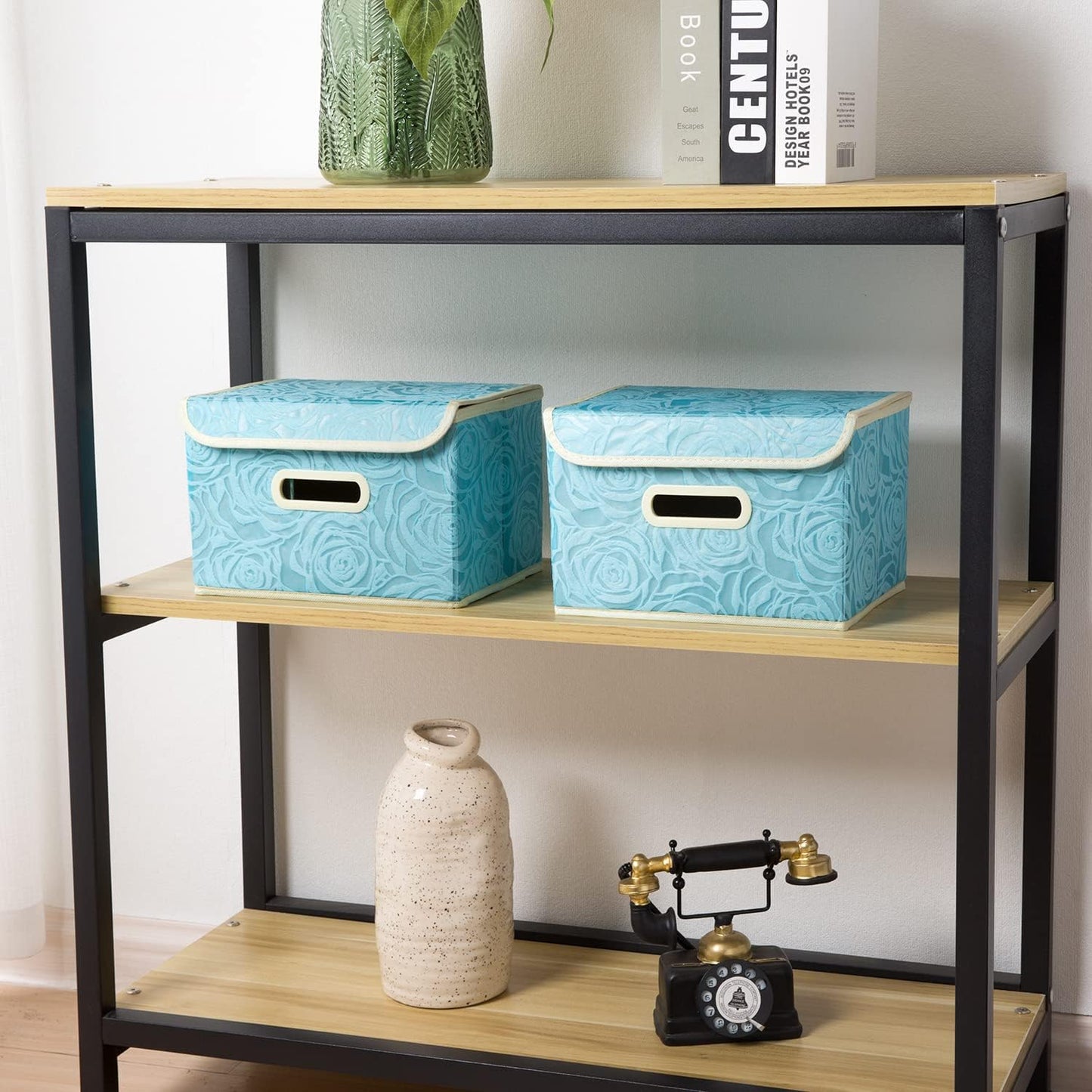 PRANDOM Collapsible Storage Boxes with Lids Fabric Decorative Storage Bins Cubes Organizer Containers Baskets with Cover Handles Divider for Bedroom Closet Living Room 9.8x7.9x6.7 Inch 3 Pack