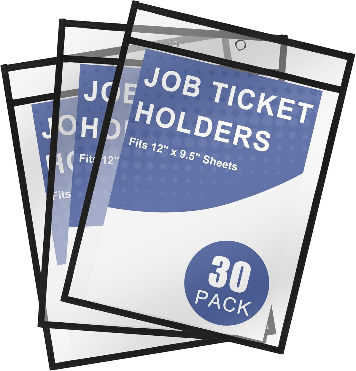 Job Ticket Holders 9x12, 30 Pack Heavy Duty Sheet Protectors Plastic Paper Sleeves 8.5 x 11 Clear Document Protectors Dry Erase Pocket Sleeves Document Holder for Shop Office Classroom Home, Black