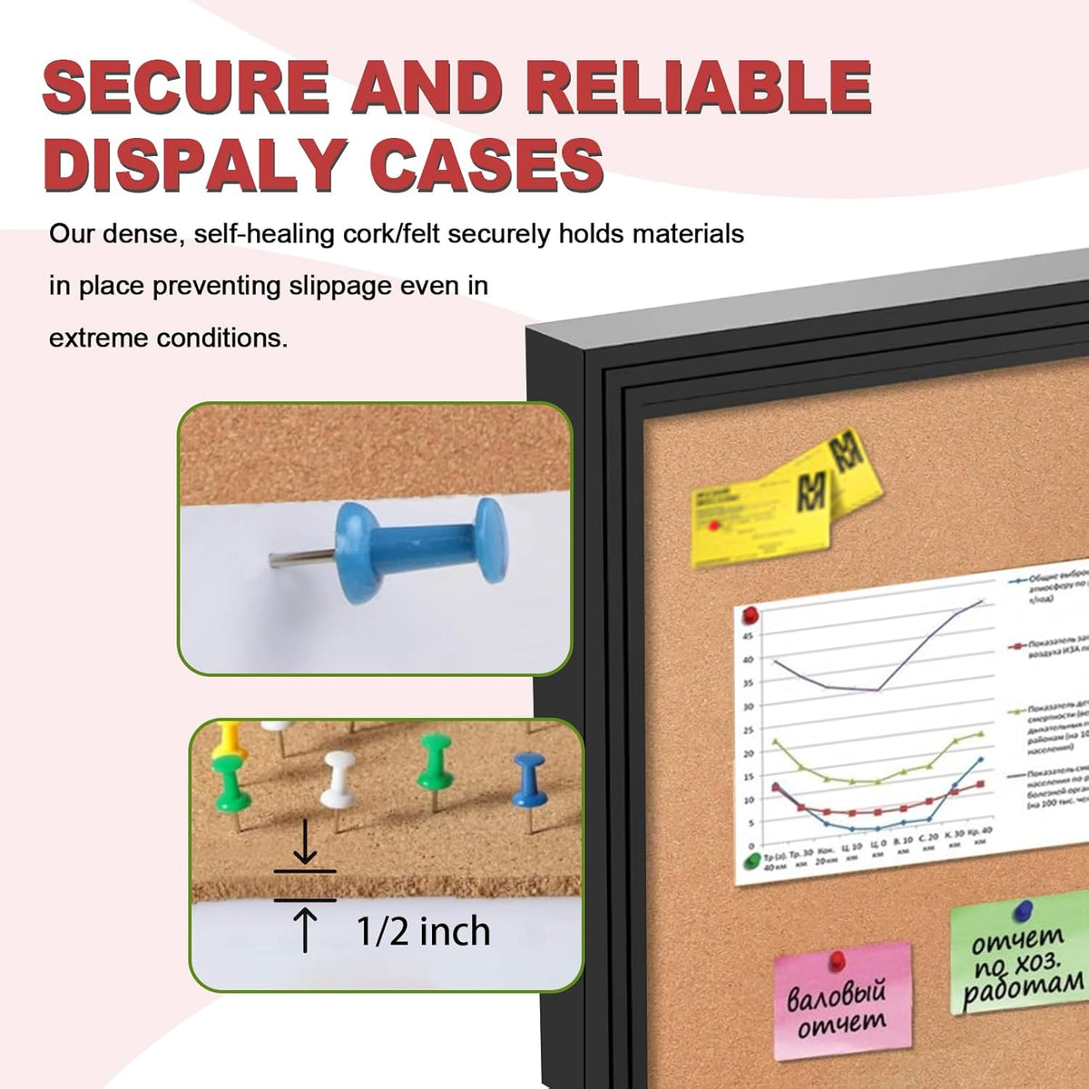 36x24 Inch Outdoor Enclosed Bulletin Board with Locking Door - Weatherproof & Tamperproof Cork Notice Board - Black Aluminum Frame