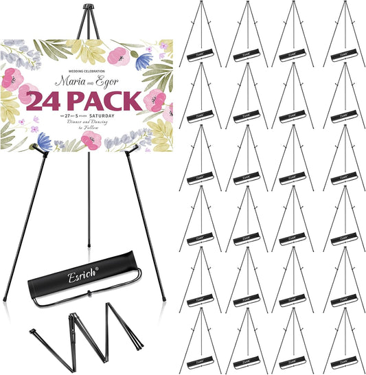 ESRICH 63" Display Easel Stand for Wedding Sign, Portable Foldable Metal Easel, Lightweight Metal Easels for Signs Wedding Logos,Arts, Painting,Adjustable Floor Easels with Storage Bag (24Pack)
