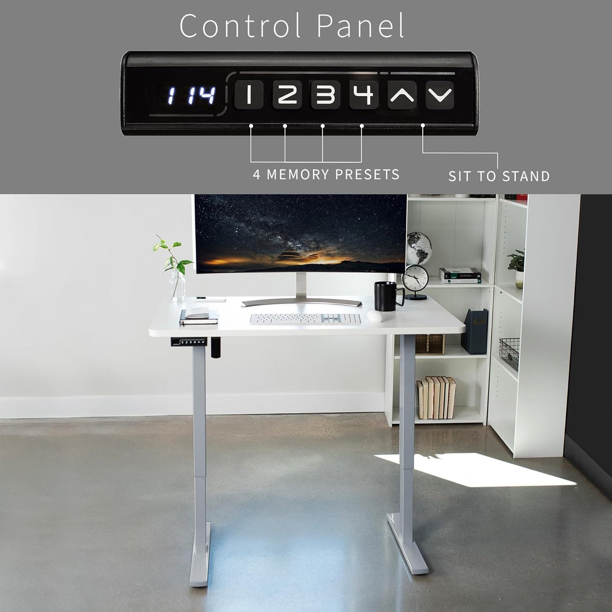 VIVO Electric 48 x 30 in Standing Desk, Memory Height Adjustment, 1B Series, One-Piece White Top, Gray Frame, DESK-KIT-1G5W