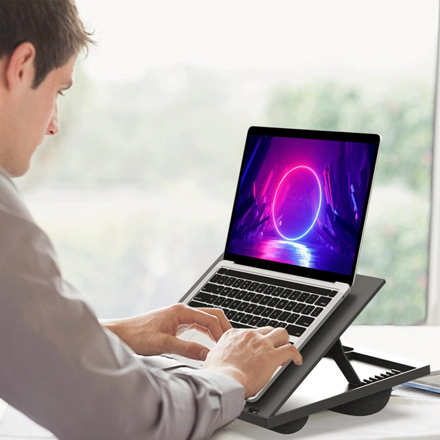 Adjustable Laptop Desk with 8 Angles - Cushioned Lap Desk for 15.6 Inch Laptops, Portable with Handle for Home & Office