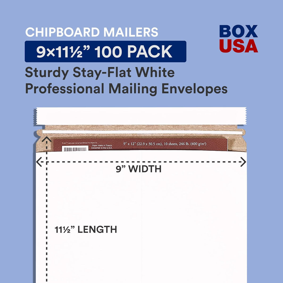 BOX USA StayFlat Mailer, 9"L x 11.5"W, Pack of 100 | Stayflats Envelope Keeping Photo, Document, Artwork Protected During Mailing and Shipping, 9x11.5