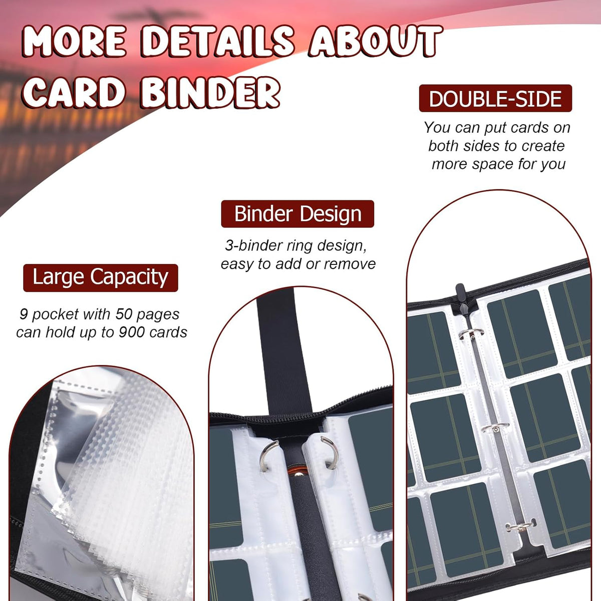 Card Binder 900 Pockets, Card Holder Binder Trading Card Binder 9 Pocket Card Collector Album with 50 Removable Card Sleeves for Trading Cards, Baseball Cards Standard Size Cards Organized