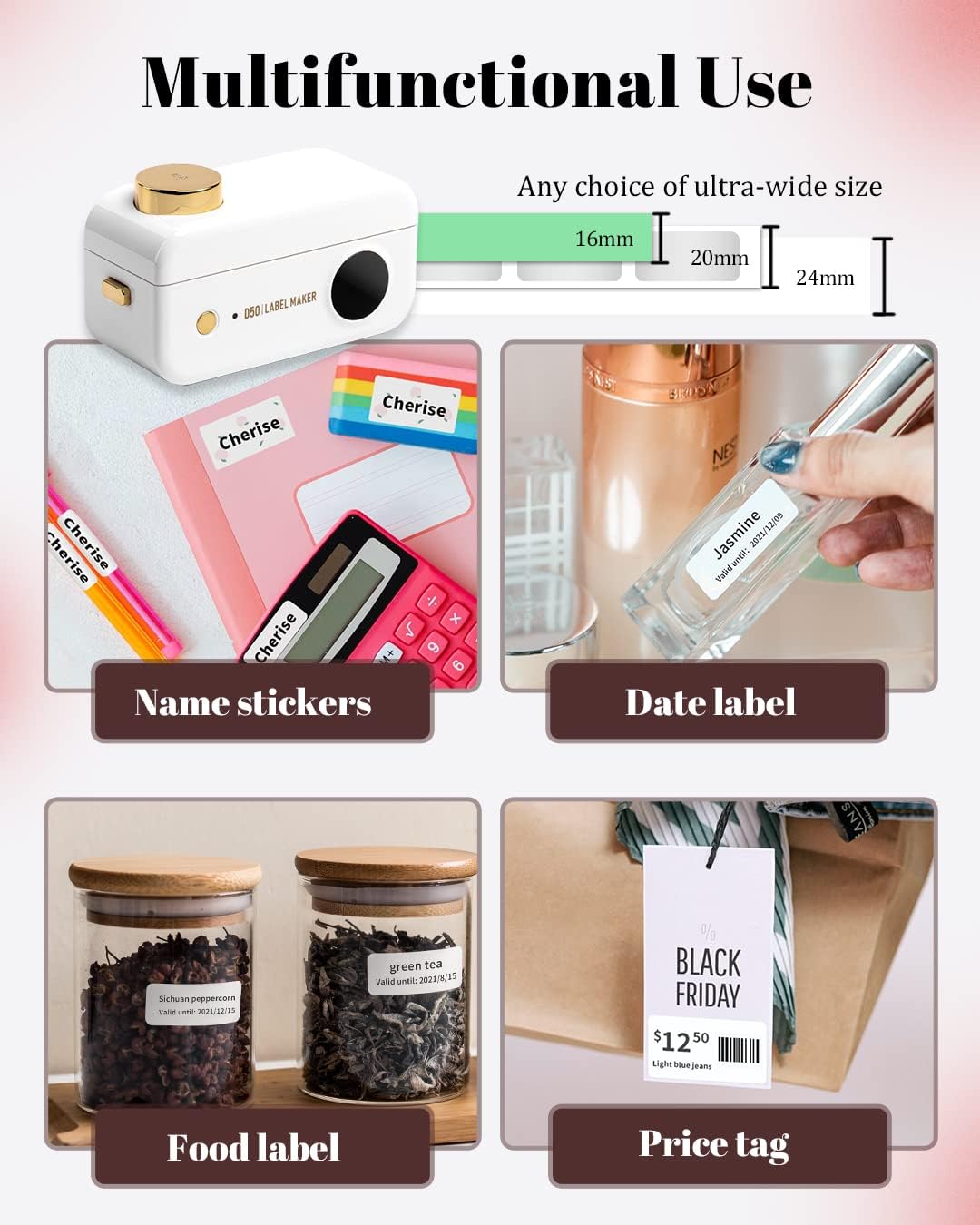 Phomemo Large Label Maker D50 for 3/5" to 9/10" Tape Portable Bluetooth Label Maker Machine, for Address,Organization,Office,Home, USB Rechargeable,Support iOS & Android
