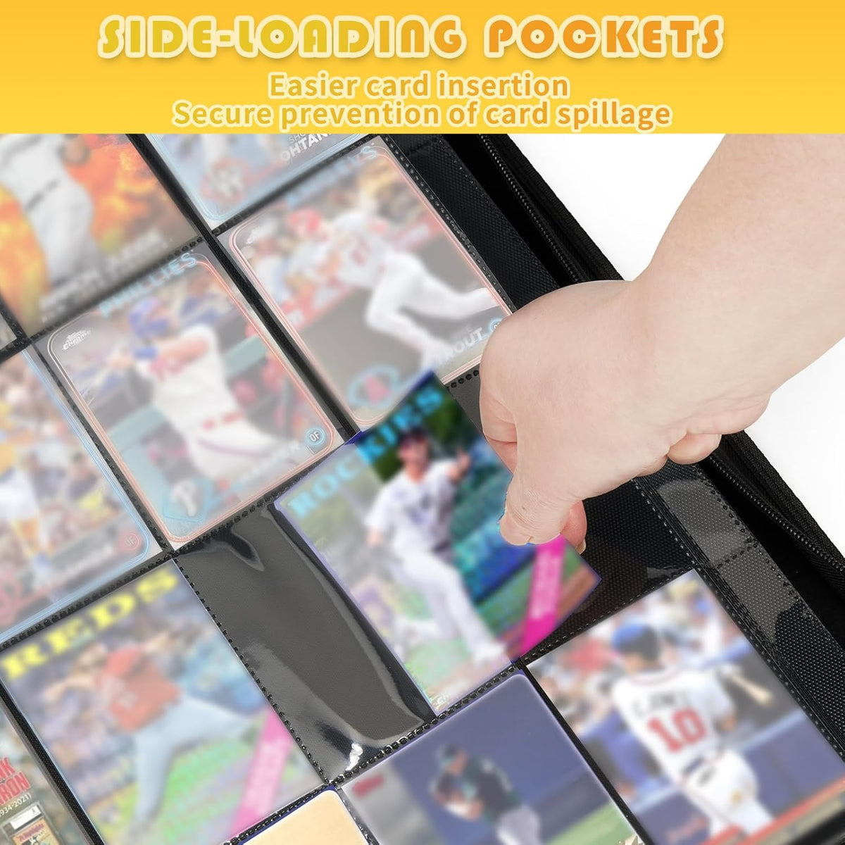 Premium 1000+ Pockets Trading Card Binder, 16-Pocket Ringless Side-Loading Album for TCG, MTG, Lorcana, Sports & Standard-Size Cards (Yellow)