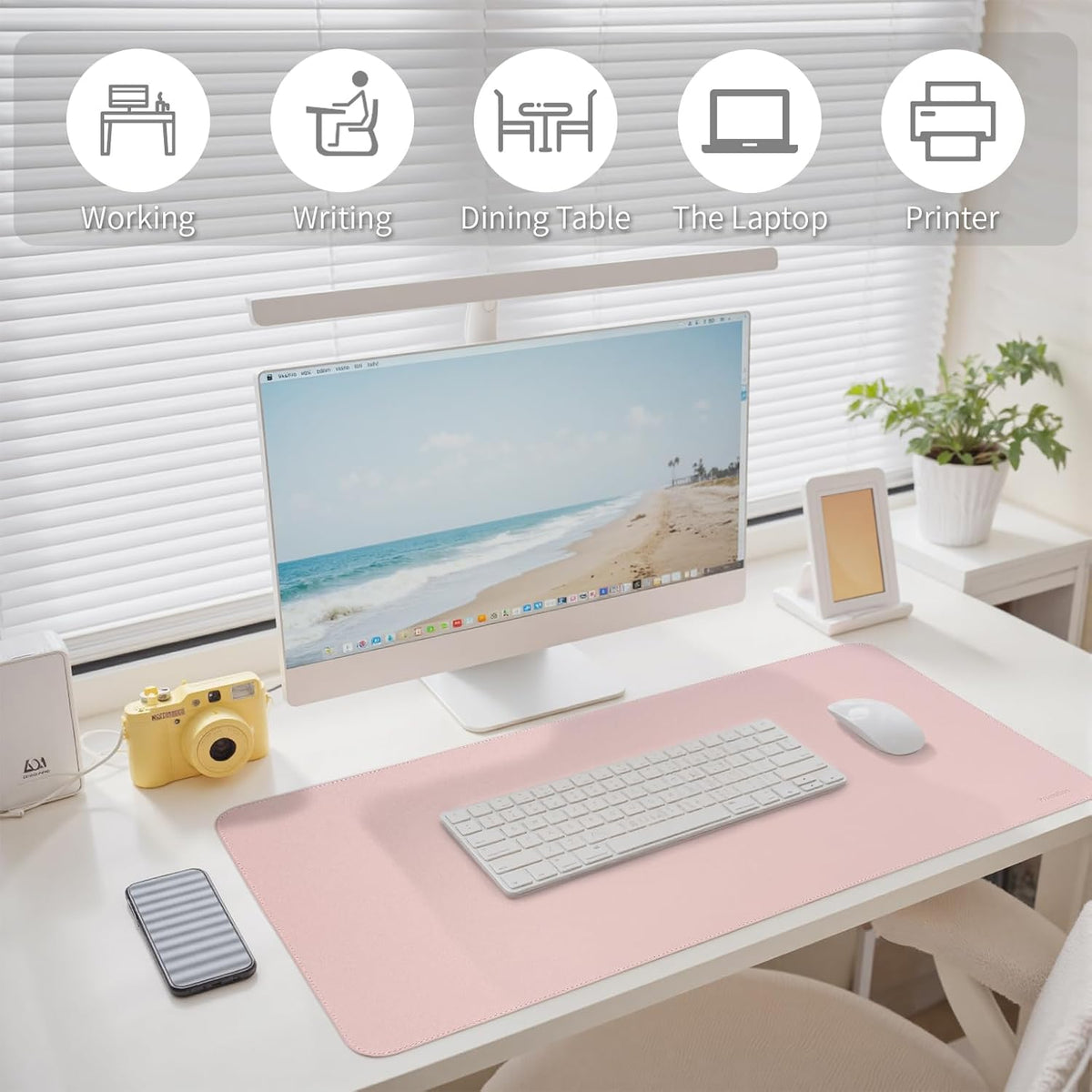Oversized Non-Slip Desk Pad Protector – Grips Desk Firmly, Anti-Slip Like You've Never Seen! Vegan Leather Waterproof Laptop Mat for Keyboard & Mouse – Large Office Pad– Sakura Pink