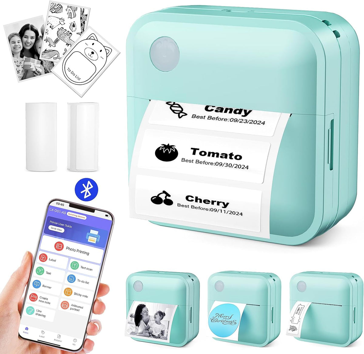 Label Maker Machine with Tape - Thermal Label Printer Bluetooth Label Maker Machine, Mini Printer Sticker Maker for Home, Kitchen, School, Office Organization (Light Blue)