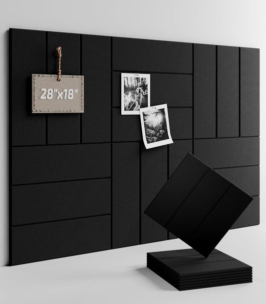Felt Bulletin Board Tiles -28"x18" with 40 Adhesive Tabs, Cork Board Alternative for Office Decor, Push Pin Board Wall Organizer 6-Pack(Black)