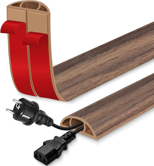 Floor Cord Cover for Wires on Floor Self Adhesive Cord Hider Floor Cable Management Wire Covers for Cords Protector Prevent Cable Trips Cord Cavity W 0.59" x H 0.31", Misty Brown Wood, 10Ft