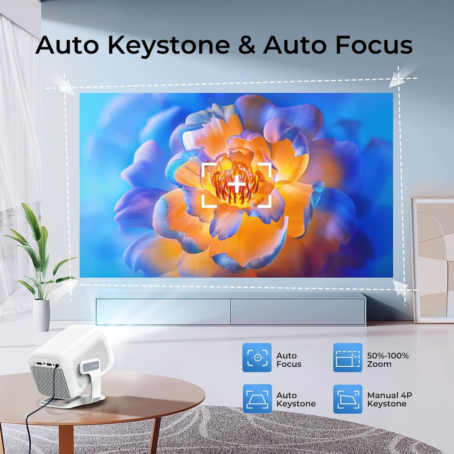 [Compatible with Netflix] Smart Projector Google CTS Approved Native 1080P FHD 4K Support 12000 Lumens, Stream Apps Licensed,Auto Focus&Keystone,Mini Projector Android 13 OS,WiFi 6 Bluetooth 5.4 N300