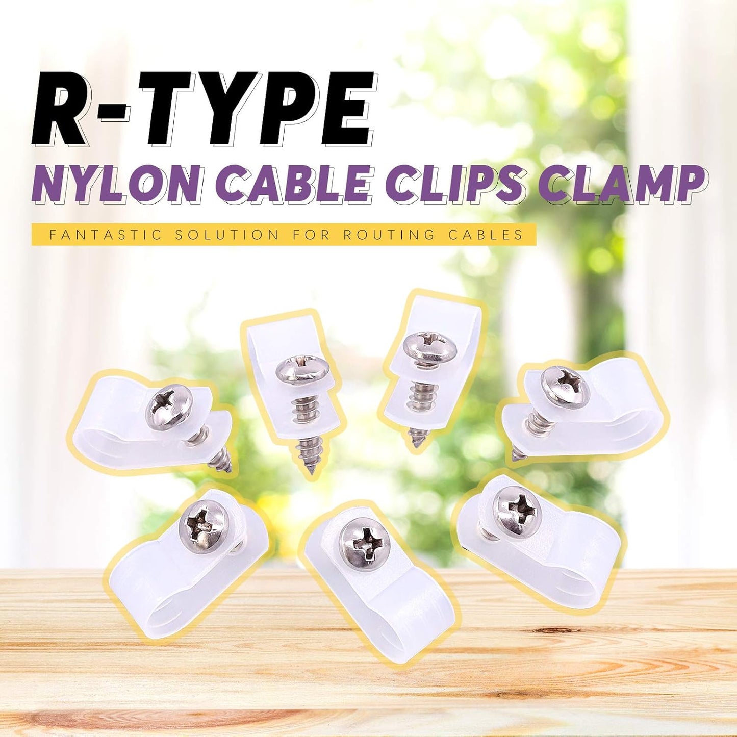 Swpeet 60 Pack White 5/16 Inch Nylon Plastic R-Type Cable Clips Clamp Kit, Nylon Screw Mounting Cord Fastener Clips with 60 Pack Screws for Wire Management (5/16 Inch, White)