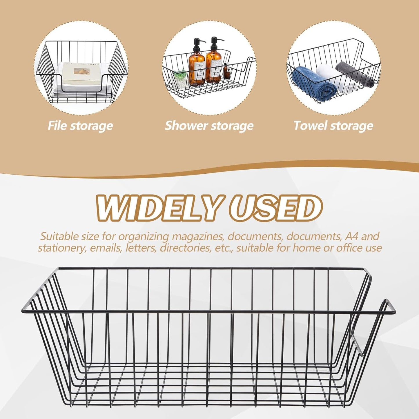 Yeaqee 6 Pcs Letter Tray Wire Paper Trays Stackable File Desk Organizer Metal File Paper Holder Basket for Desk Desktop Letter Storage for Office Home Classroom School(17'' x 12'' x 5 '',Black)