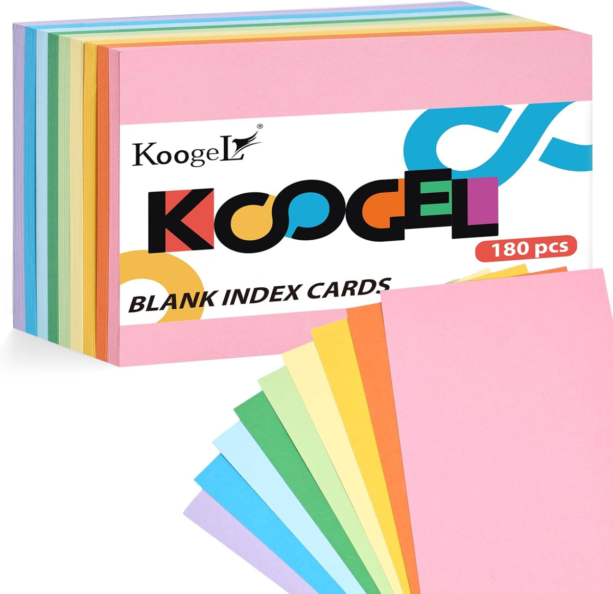 Koogel 180PCS Large Blank Index Cards 5x8, Colored Flash Cards Notecards for Back To School Learning Studying Classroom Office Note Taking Recipes Supplies, 9 Neon Colors