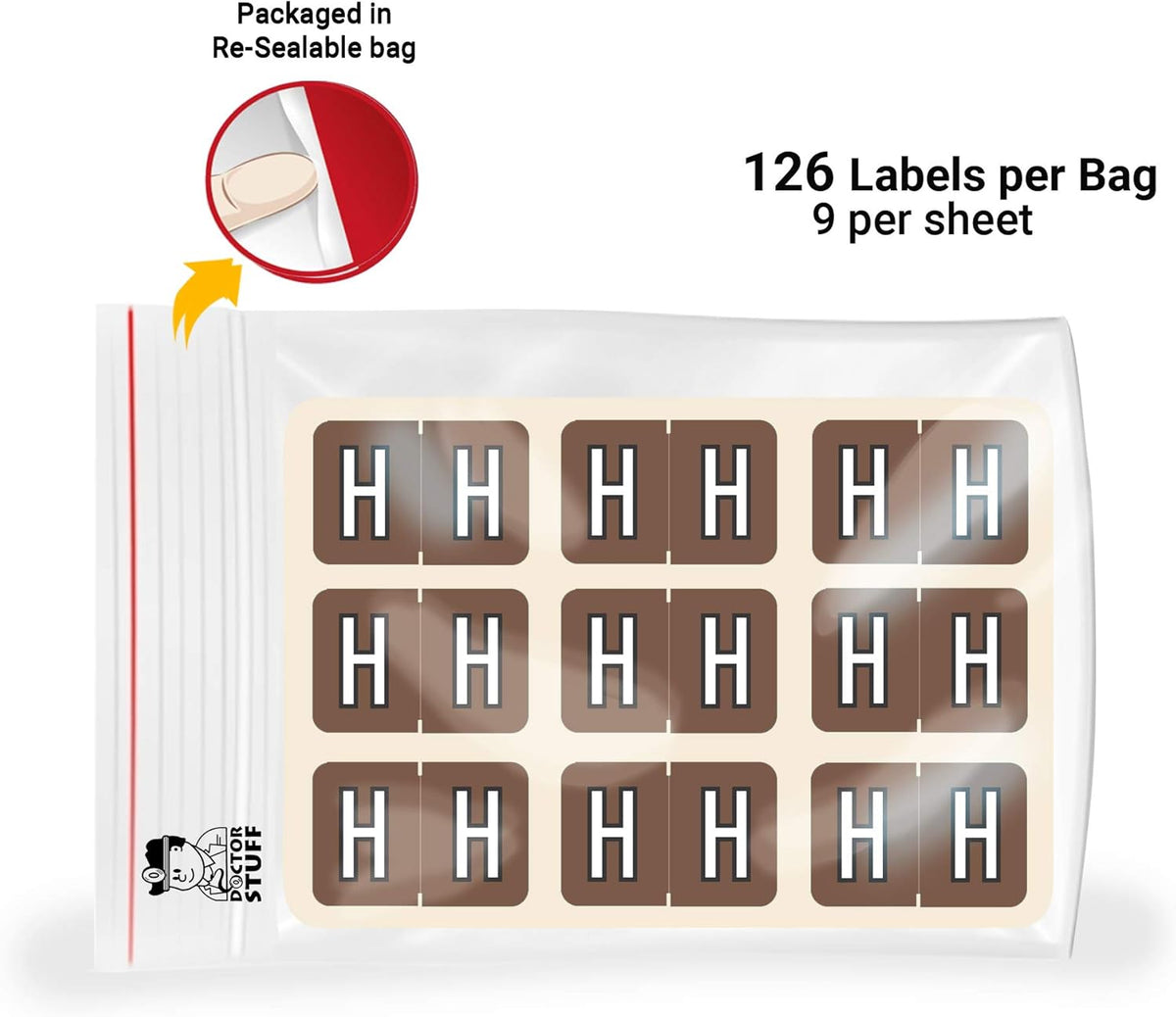 Doctor Stuff - File Folder Labels, Alphabet Letter H, Barkley/Sycom FABKM - BRAM Series Compatible Alpha Stickers, Brown, 1" x 1-1/2", 126 Labels/Package
