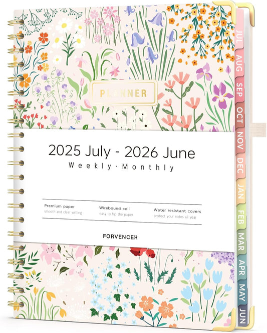 Forvencer Planner 2025-2026 for Women, Academic Year Monthly and Weekly Calendar Planner, July 2025 - Jun 2026, Hardcover Student Teacher Planners Agenda Book with Tabs, 8.5" x 11", Flower