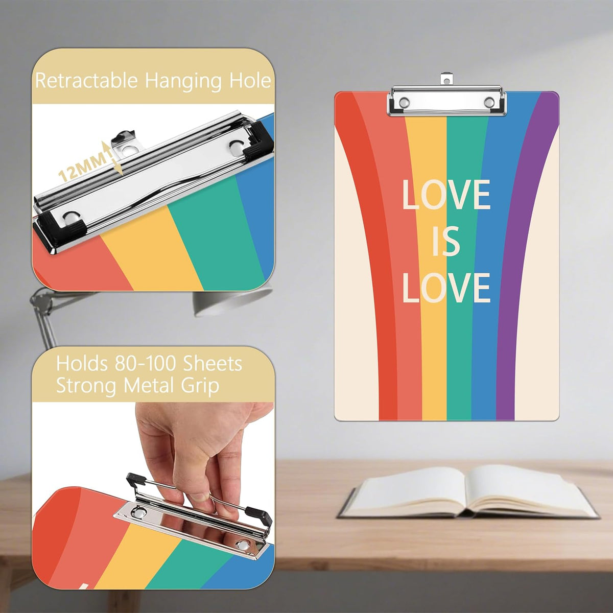 Rainbow Autism Plastic Clipboards,Decorative Plastic Acrylic Clipboard for Teacher Social Worker Students Office Supplies 8 * 12