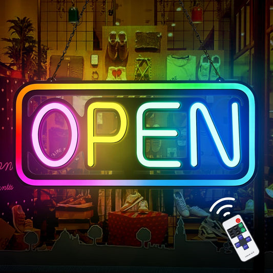 22" X 10" LED Neon Open Sign for Businesses – Ultra-Bright, Remote Control, Color Changing & Scrolling Modes | Adjustable Brightness/Speed | Energy-Efficient Light-Up Sign
