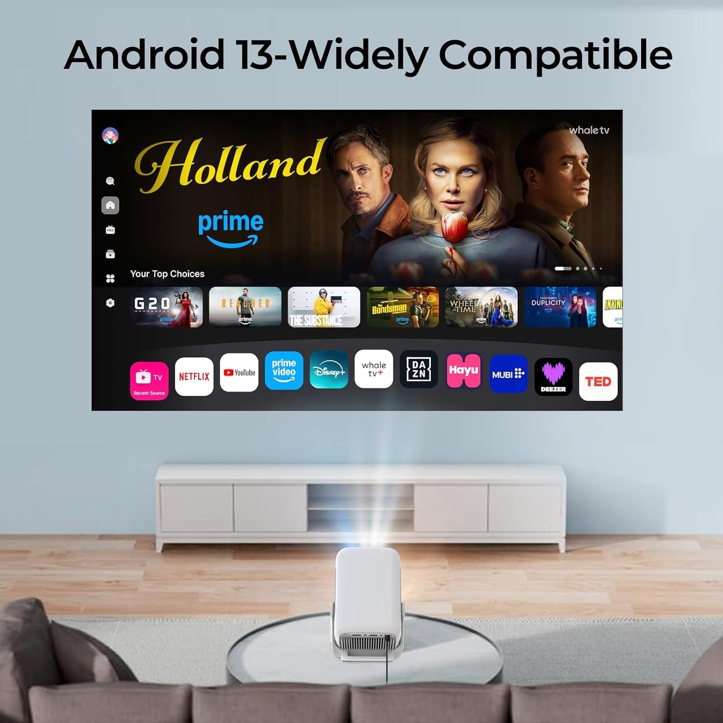 [Compatible with Netflix] Smart Projector Google CTS Approved Native 1080P FHD 4K Support 12000 Lumens, Stream Apps Licensed,Auto Focus&Keystone,Mini Projector Android 13 OS,WiFi 6 Bluetooth 5.4 N300
