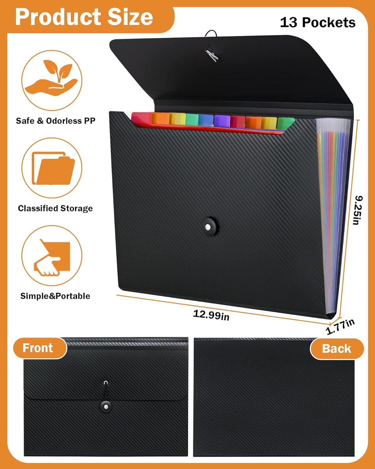 Cesil Accordian File Organizer Expanding File Folder, 13 Pockets, A4 Letter Size Paper Document Receipt Folder for Classroom, Home, Office and Travel