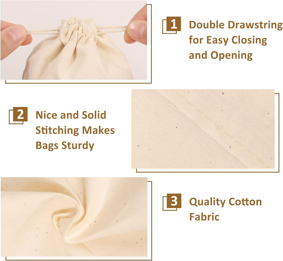 10PCS Cotton Storage Bags with Drawstrings, X-Large 14x17inch Multipurpose Canvas Fabric Bread Bags, Reusable Muslin Bulk Flour Sack Bags, Natural Potato Onion Storage Bags, Cloth Shoe Bags