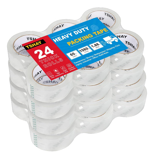 TSHAY Packing Tape, 24 Pack Heavy Duty Shipping and Moving Packing Tape, Clear, Packing and Moving Supplies, 1.88 inch Wide, 65 Yards Per Roll, Total 1560 Yards