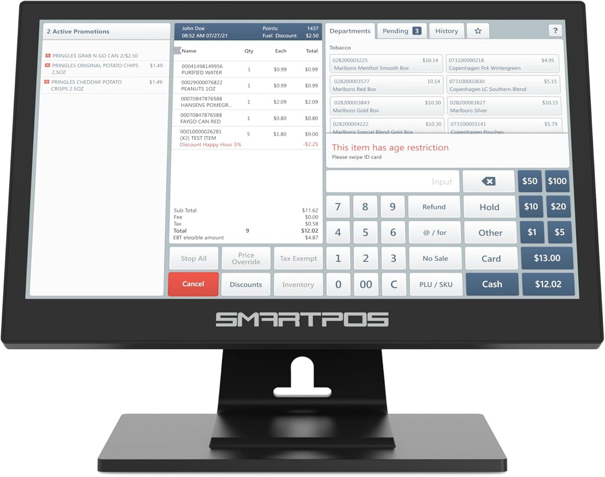 All-in-One SmartPOS NX Professional Cash Register for Small Business – WiFi POS System with Touch Screen, Customer-Facing VFD Display, Cash Drawer, Wireless Barcode Scanner, Thermal Receipt Printer