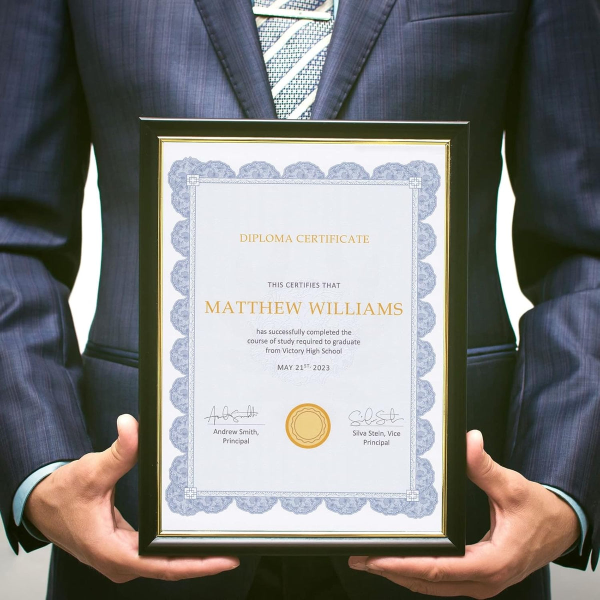 Best Paper Greetings Printable Certificate Paper - Letter Size (8.5" x 11"), Navy Blue Floral, 96 Blank Cardstock Sheets - Printable Cardstock with Border for Awards