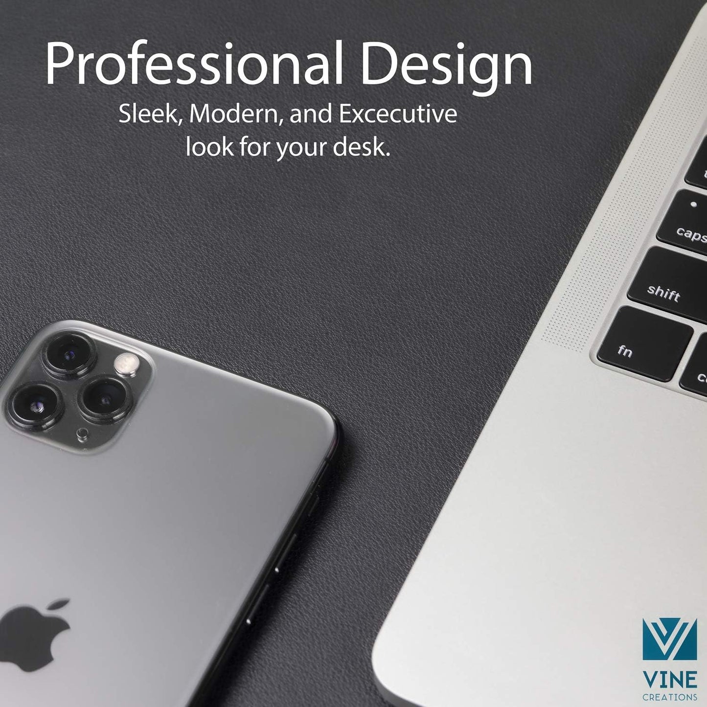 Vine Creations Leather Desk Mat 32" x 17", Desk Protector Mat, PU Leather Desk Pad, Large Mouse Pad, Desk Blotter, Desk Pads on Top of Desks, Desk Matt for Desktop, Home Office Desk Mat (Black)