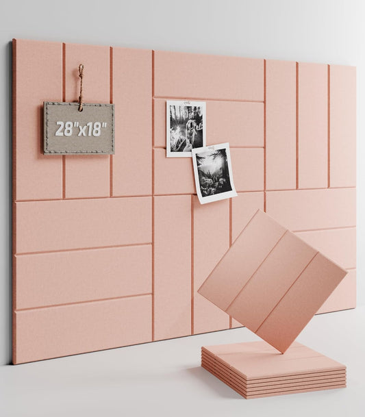 Felt Bulletin Board Tiles -28"x18" with 40 Adhesive Tabs, Cork Board Alternative for Office Decor, Push Pin Board Wall Organizer 6-Pack(Pink)