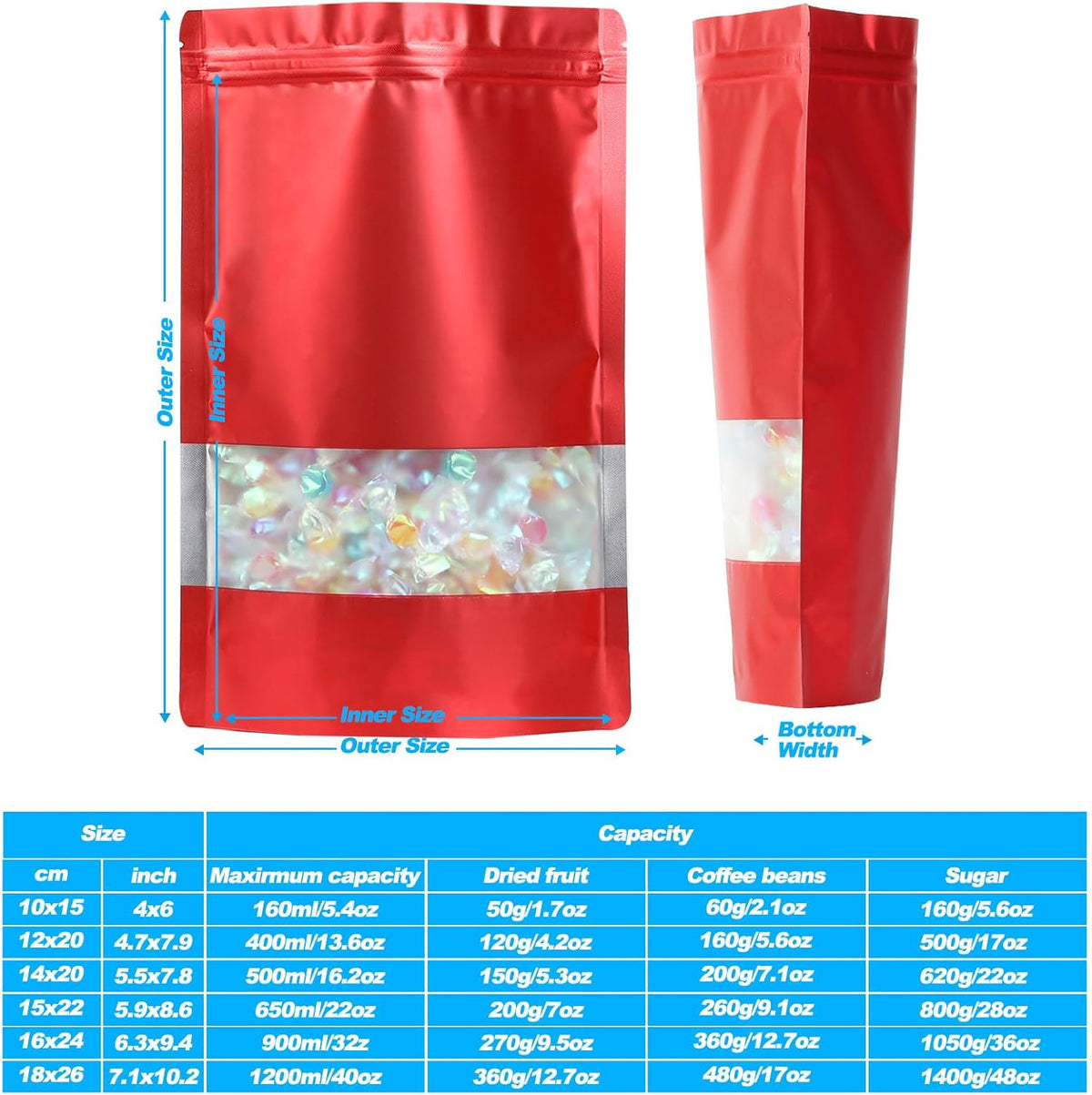 100 Pack Smell Proof Bags, Resealable Mylar Bags with Matte Window, Foil Pouch Stand-up Bags for Food Self Sealing Storage, Scratch Resistant Hand Storage Bags.(Red, 5.9×8.6 Inch)
