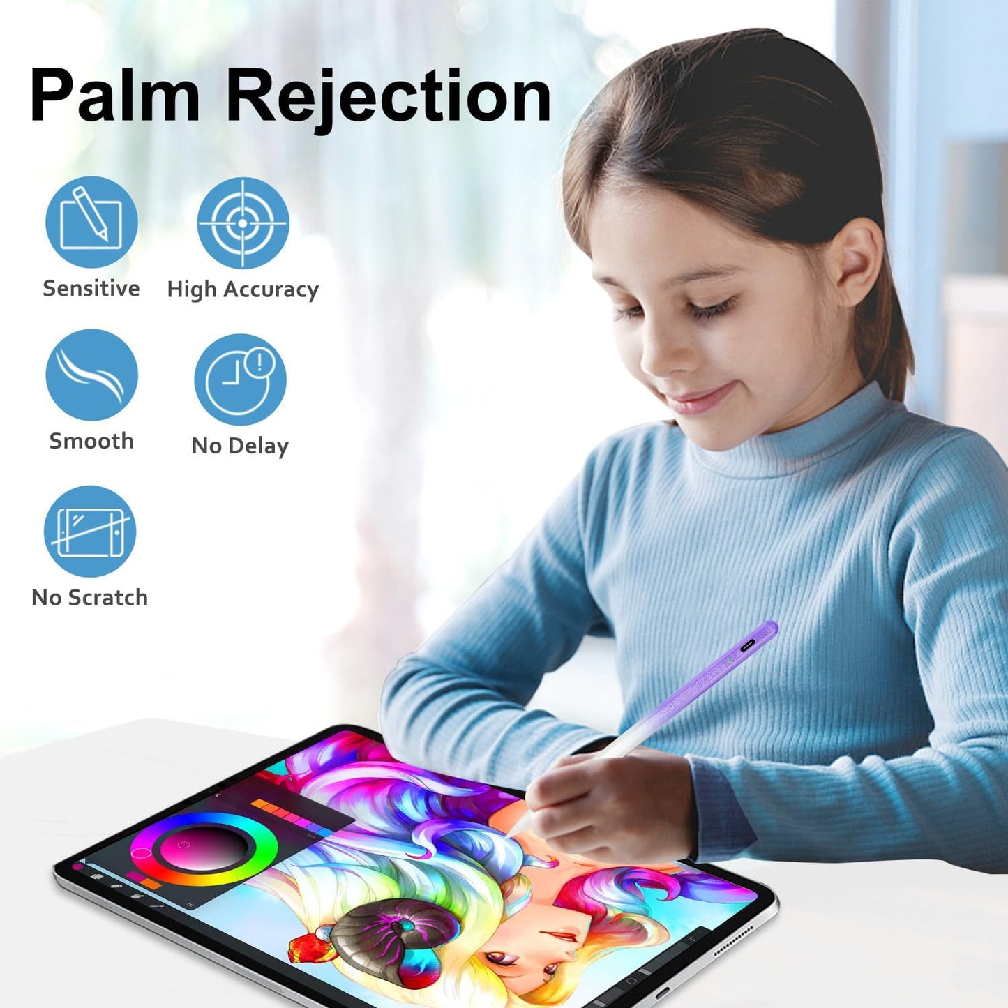 Stylus Pen for iPad Apple: Fast Charge for iPad Pencil Apple Pen with Palm Rejection Tilt Sensitivity - Pen for iPad 10/9/8/7/6, iPad Pro 12.9"/11"/13" M4, iPad Mini 6/5, iPad Air 5/4/3/M2 Purple