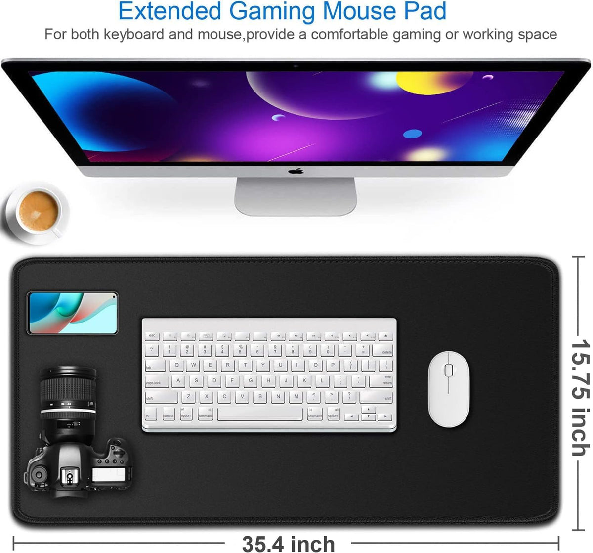 Large Mouse Pad, 35.42x15.7 inch Large Gaming Non-Slip Mousepad, Water Resist Computer Keyboard Mouse Mat Rubber Base Long Desk Mouse Pad for Work & Gaming, Office & Home, Black