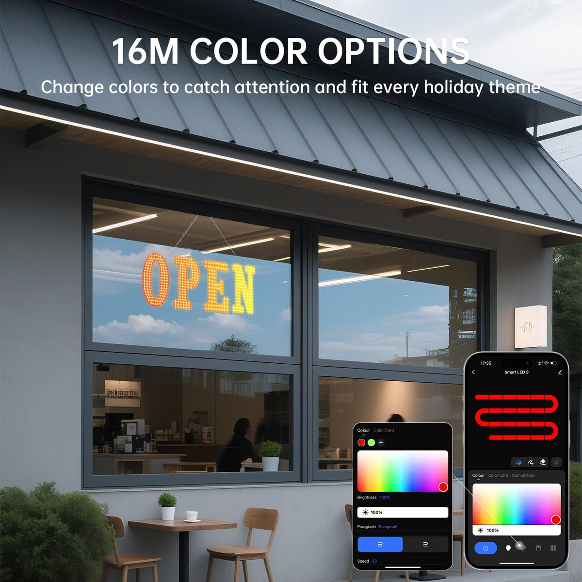 LED Open Signs for Buiness, 30"x10"Large Open Light Up Signs with Remote Controls, Smart App, DIY Editor Colours Sign Flashing Light for Storefront Window Bar Salon Cafes Retail Shops