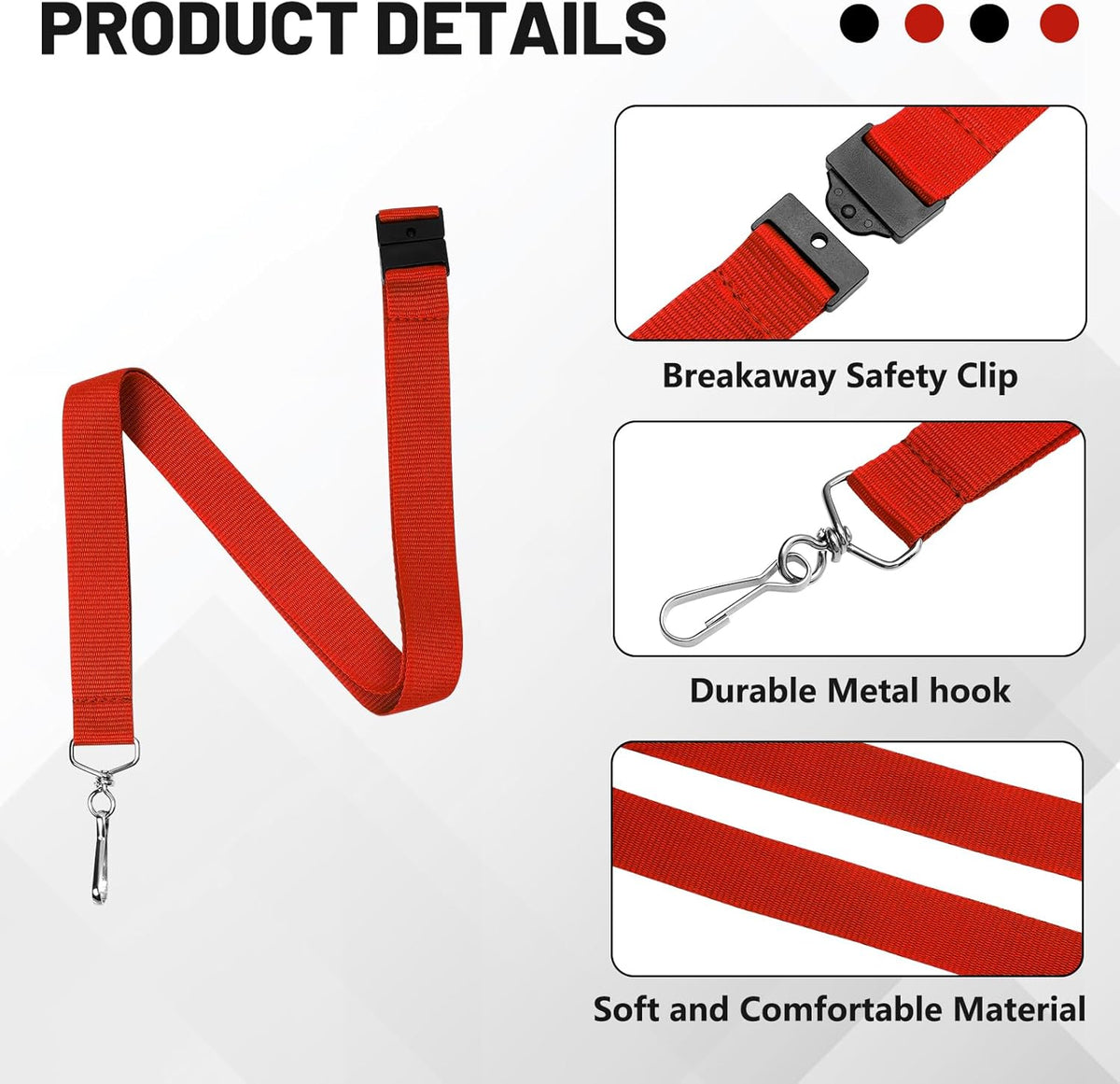 12-Pack Breakaway Lanyards for Badge Holders, Polyester Neck Straps for ID Cards, Keys, Office, School & Events