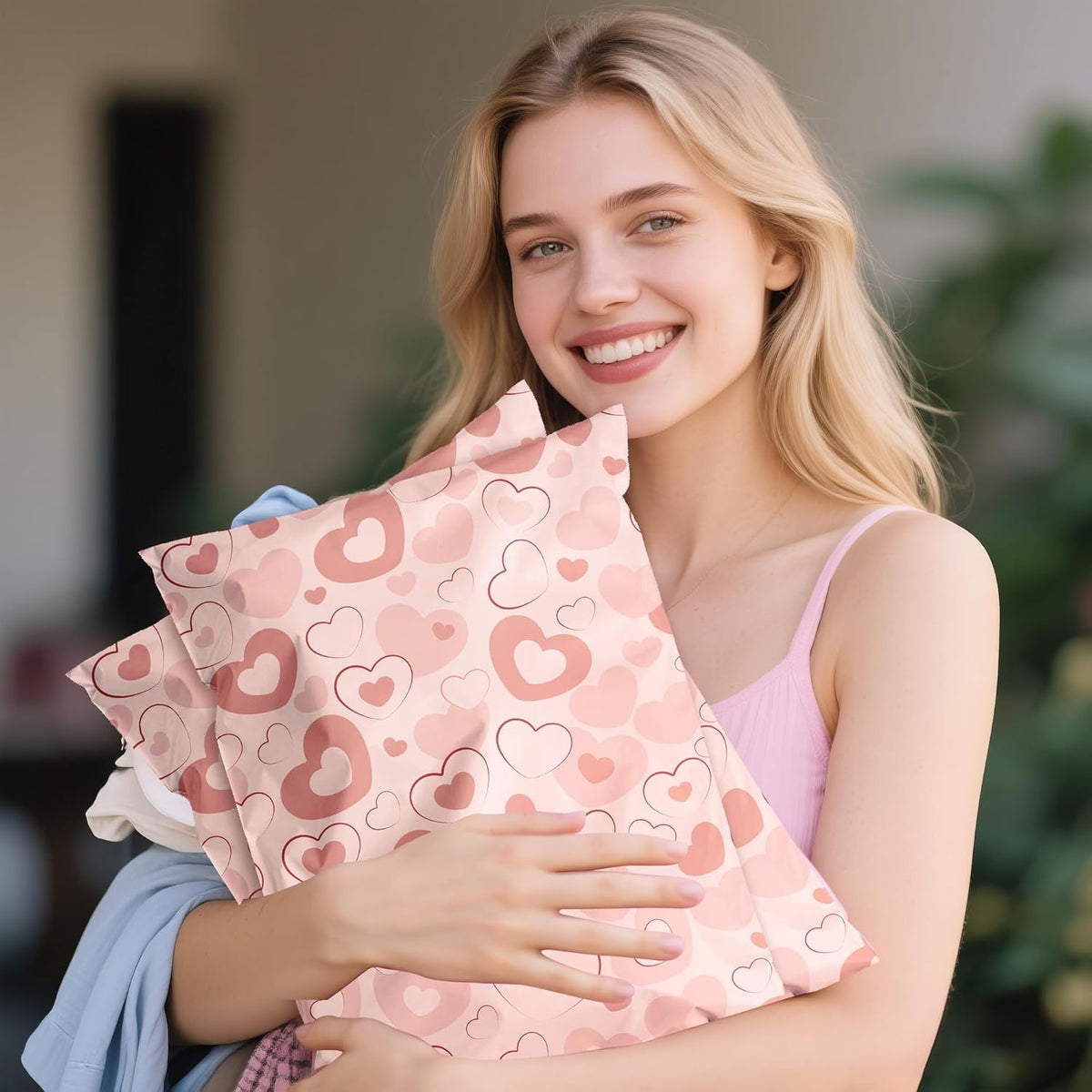 Pink Heart Poly Mailer 10x13 Inch 25 Pcs, Waterproof Shipping Bags for Clothing, Tear-Resistant Mailier Bags, Strong Mailing Bags with Self-Seal
