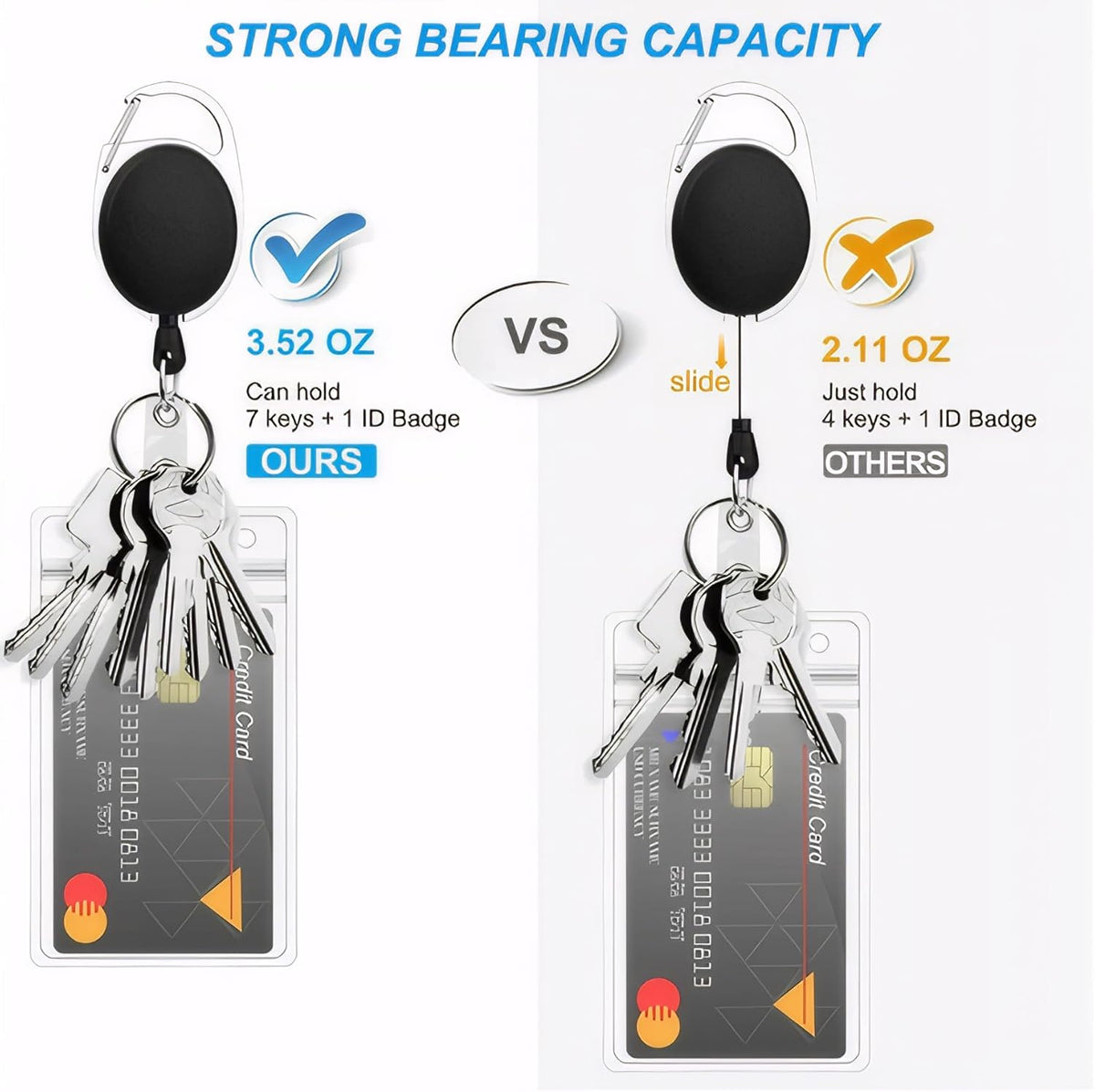 50 Pack Heavy-Duty Retractable Badge Holders with Carabiner Clip and Key Ring, Black ID Badge Reel for Office, ID Card Holder and Key Chain