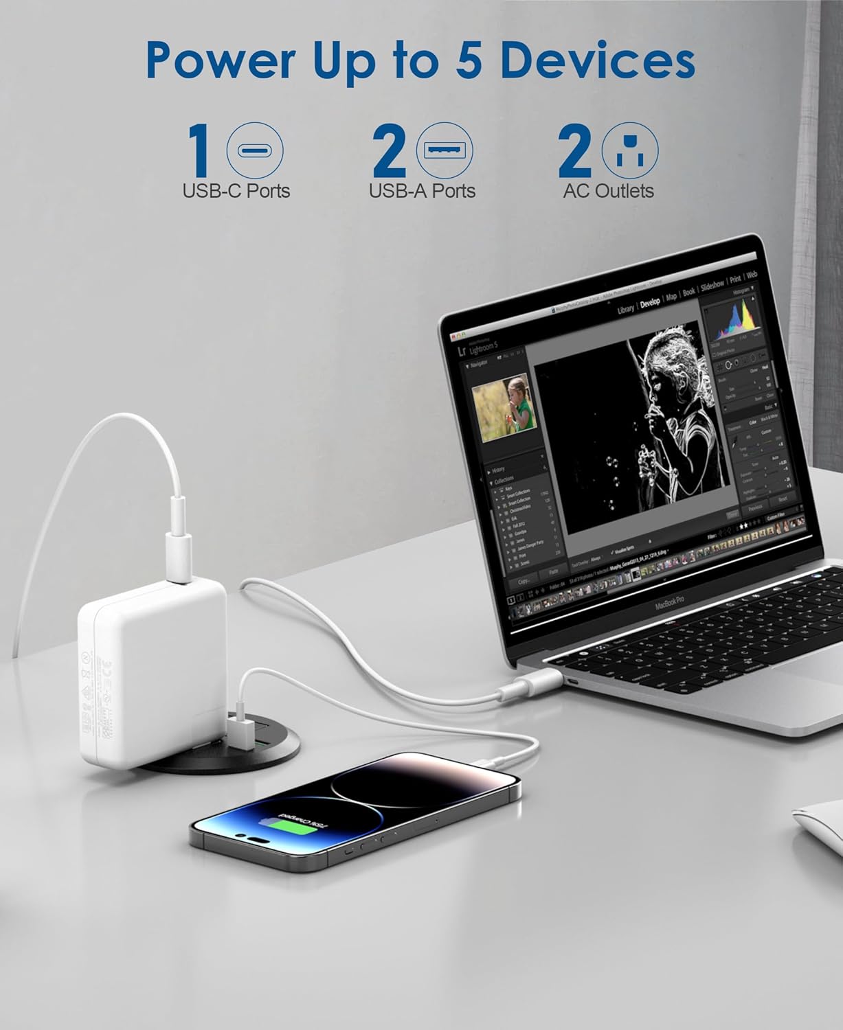 Jgstkcity 3 inch Desktop Power Grommet, Max 65W USB C Charger,2 Outlets, 3 USB Ports, Flush Mount Desk Hole Round Power Outlet, High-Speed Charging Station, Recessed Power Strip,6ft Cord Flat Plug