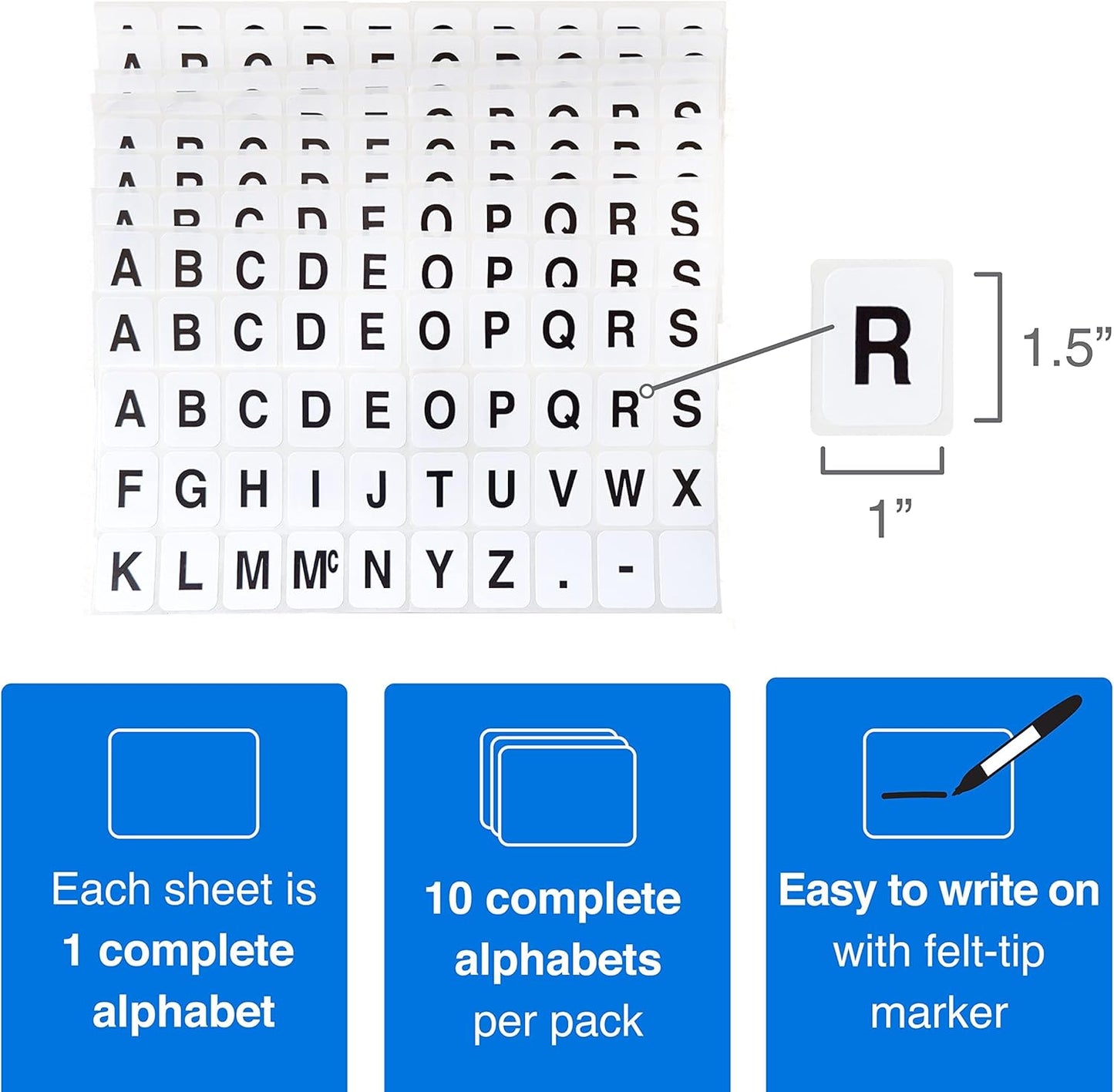 ChromaLabel 1 x 3/4 inch Alphabet Stickers, 5 Assorted Colors, 10 Sheets/Variety Pack