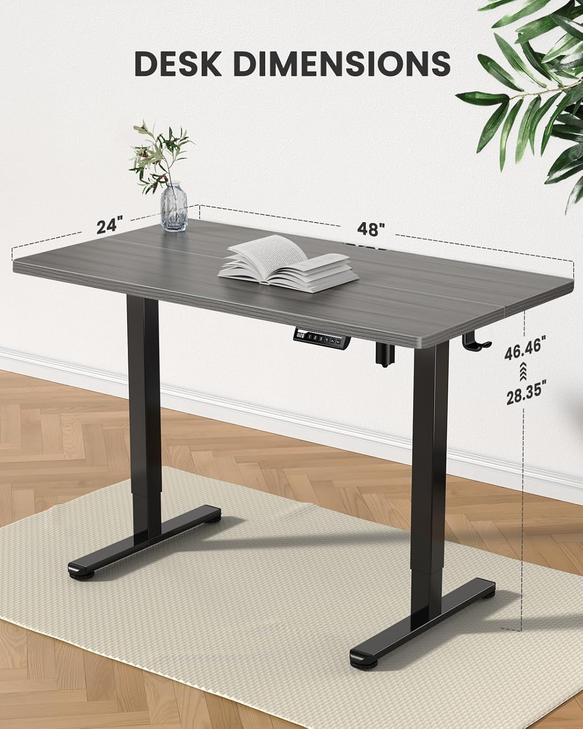 ErGear Height Adjustable Electric Standing Desk, 48 x 24 Inches Sit Stand up Desk, Memory Computer Home Office Desk with Two-Piece Desktop (Grey)
