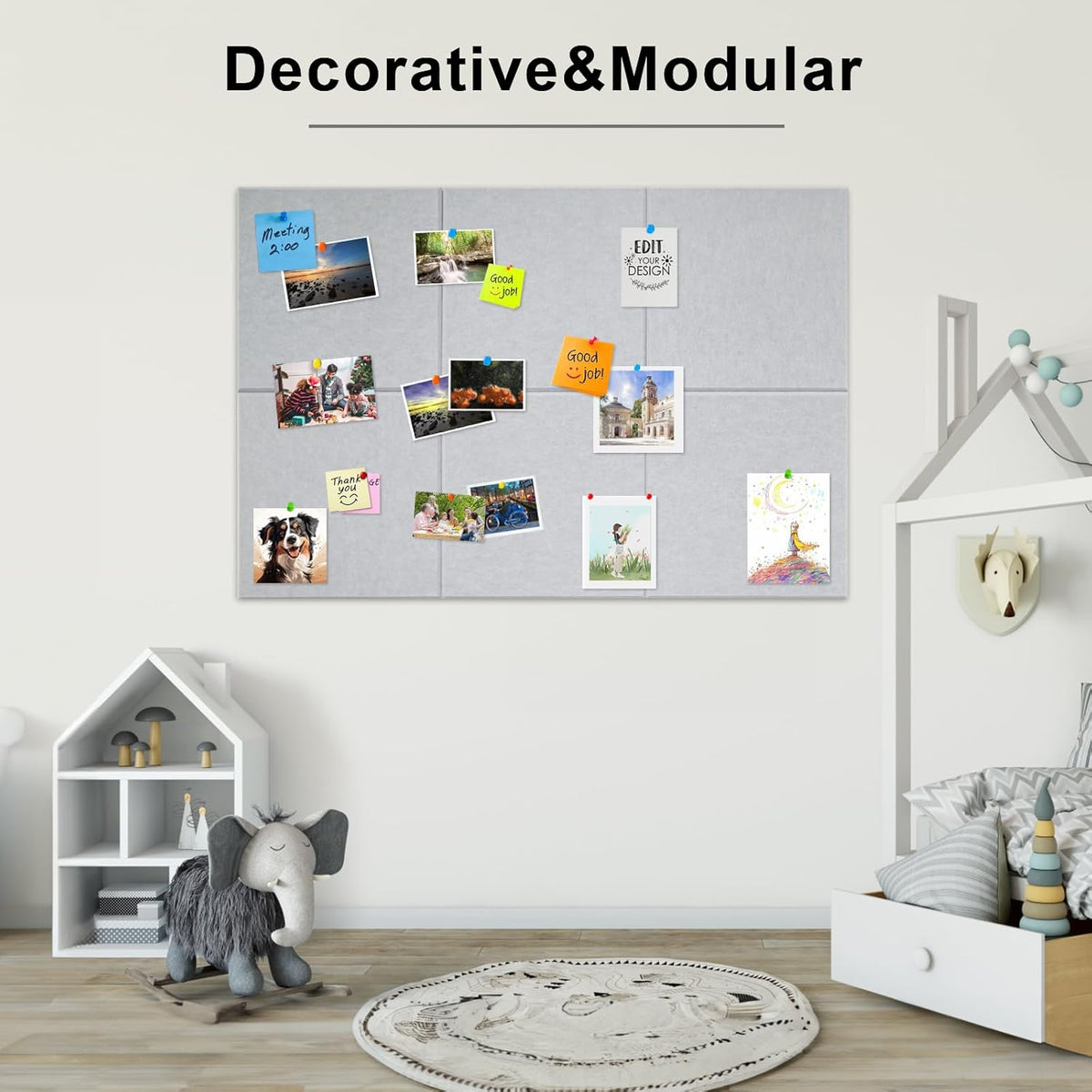 Large Cork Board for Wall 6 Pack, Bulletin Board 36" X 24", Felt Board Wall Tiles with 72 Damage-Free Removable Pads & Push Pins, Alternative Pin Board Cork Board for Office Home, Light Grey