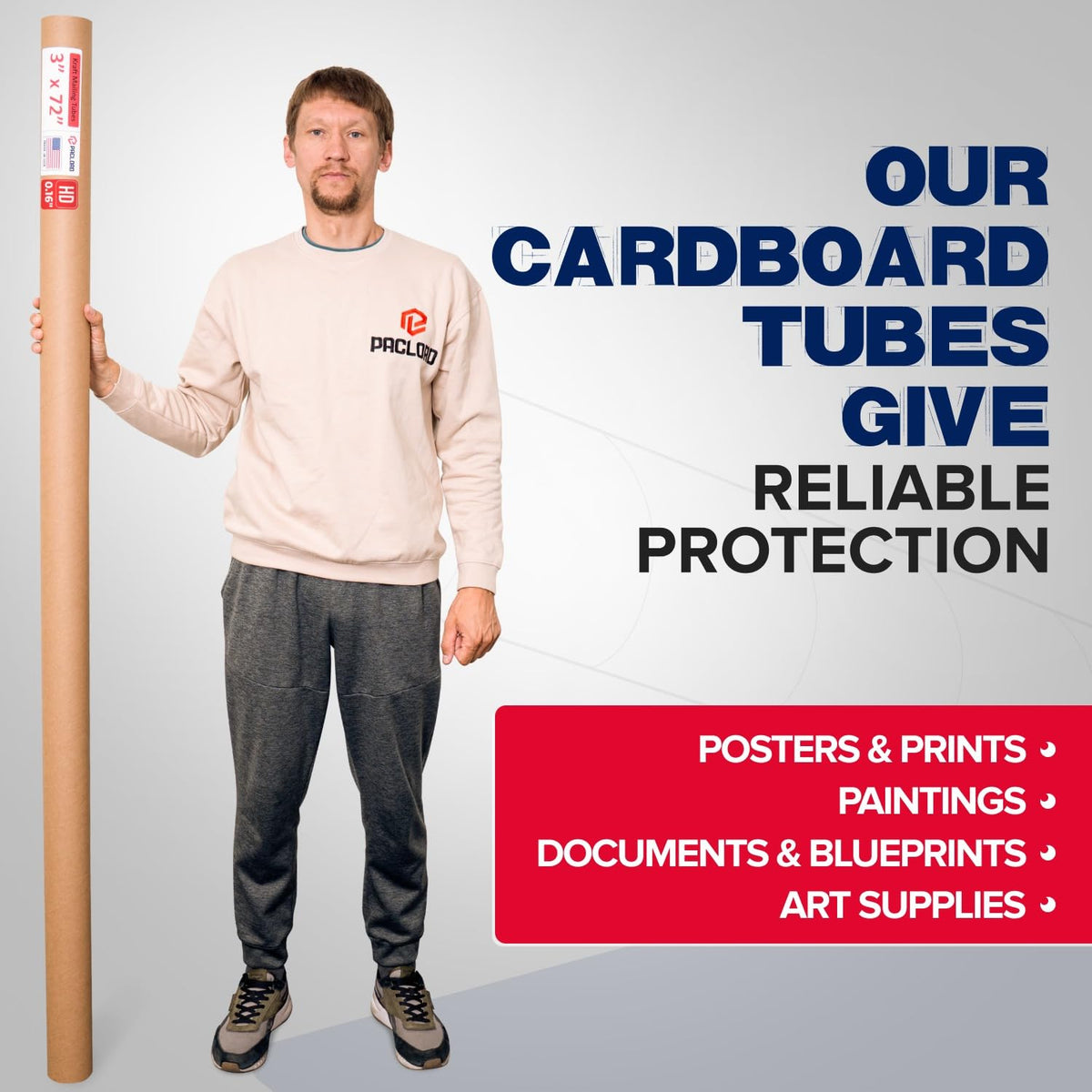 3" x 72" Heavy-Duty Reinforced Cardboard Mailing Tube, Pack of 4 Tubes with 8 Caps – Secure USPS Approved – Great for Shipping and Storing of Prints, Artwork, Posters or Documents