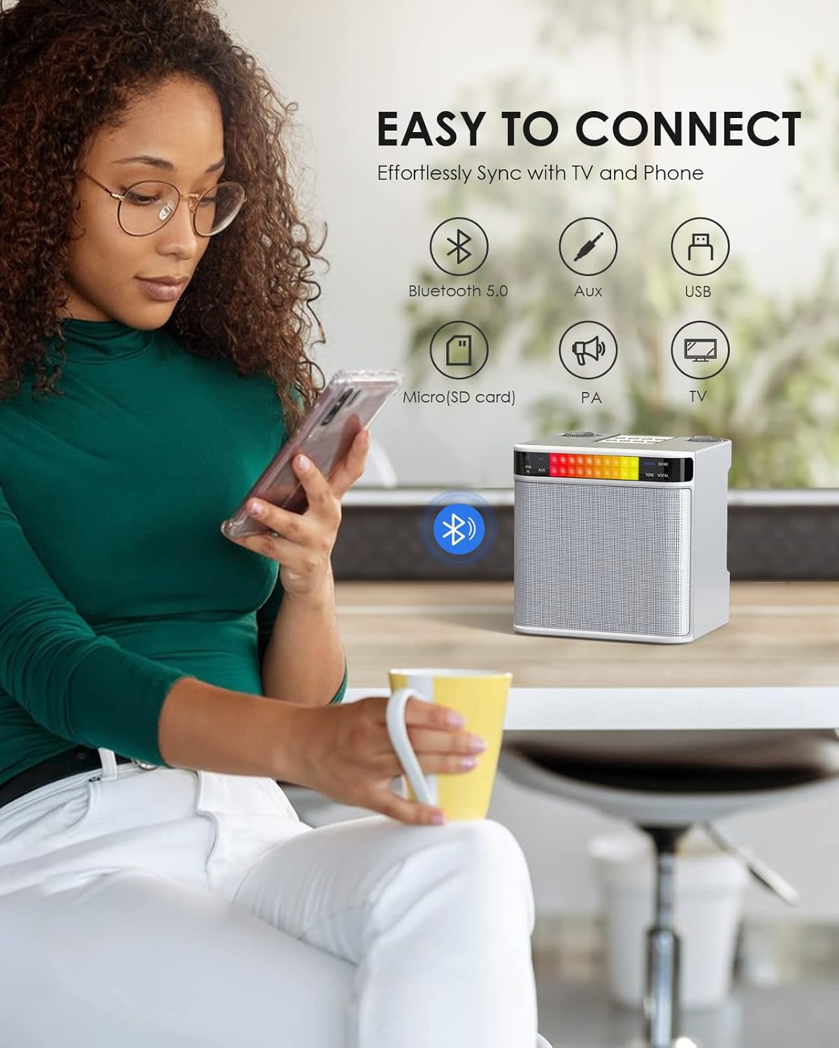 Karaoke Machine with 2 Wireless Microphones, FULLIFE 2024 3000mAh Portable Bluetooth Karaoke Speaker for Adults/Kids, PA System with RGB Light, Echo, Support TF/USB/AUX, Home Karaoke Set for Parties