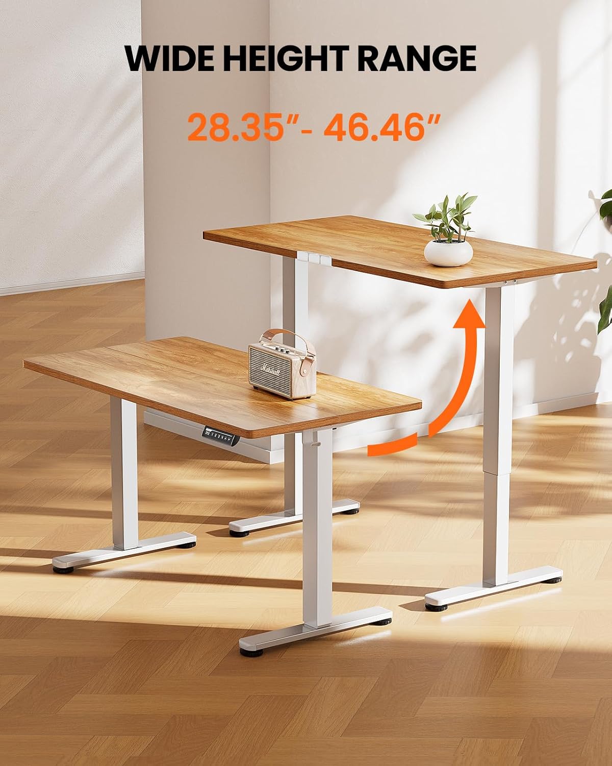 ErGear Height Adjustable Electric Standing Desk, 40 x 24 Inches Sit Stand up Desk, Small Memory Computer Home Office Desk with Two-Piece Desktop (Light Vintage Brown)