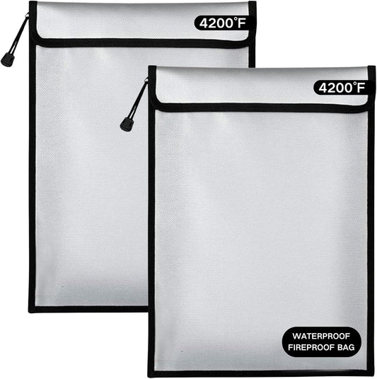 Fireproof Document Bag – Waterproof Fireproof Money Bag for Cash with Zipper, Fireproof Pouch for Important Document Storage | Fireproof Bags for Documents,Money (2 pack Gray, 15“ x 11")
