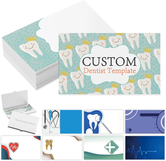 Custom Business Cards with Logo Personalized Double Side Printable Customize Business Cards 1000 500 200 100 for Small Business Women Men-Dentist Tooth Care