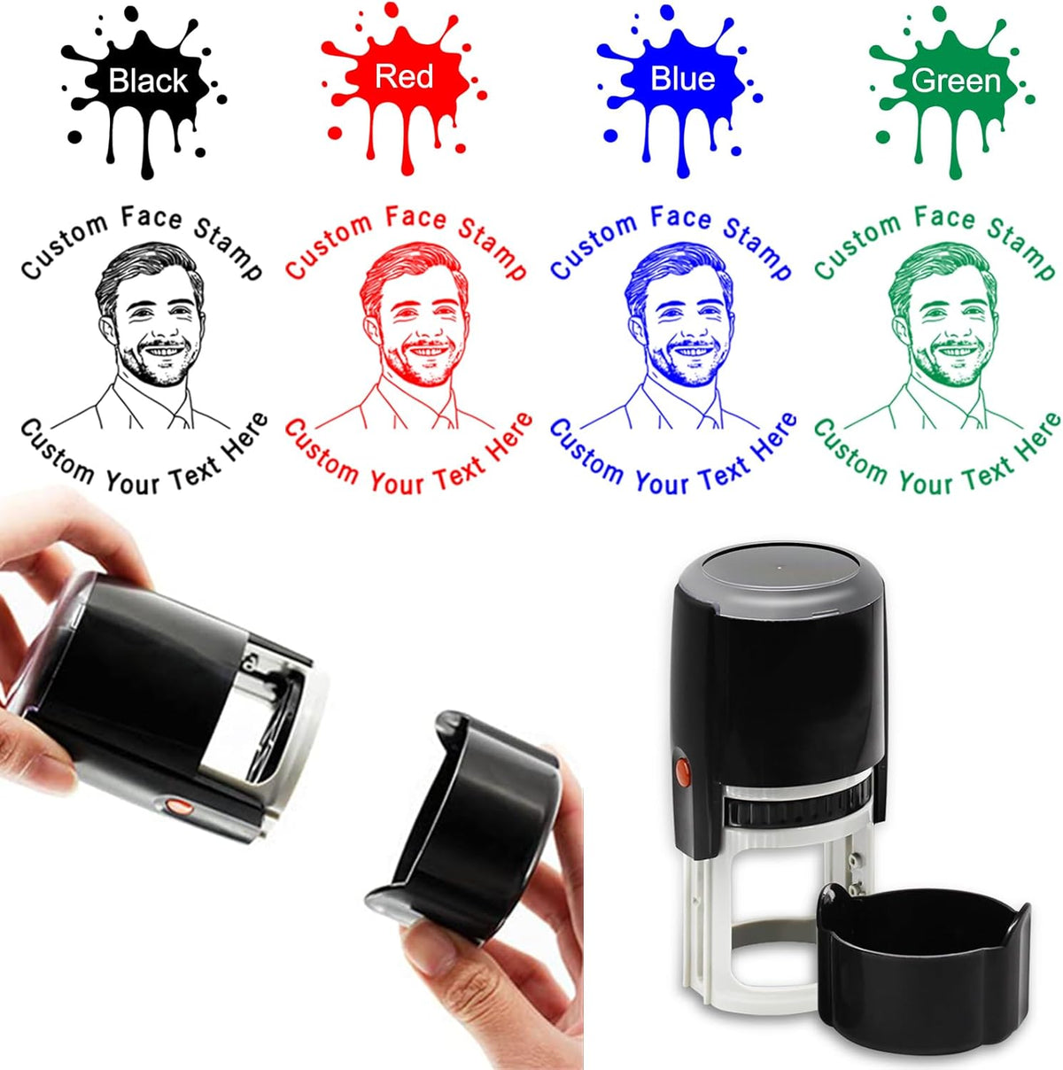 Custom Stamp Self Inking Personalized Teacher Stamper with Portrait & Text, School Office Business Rubber Stamp Gift for Pets, Kids, Friends & Family