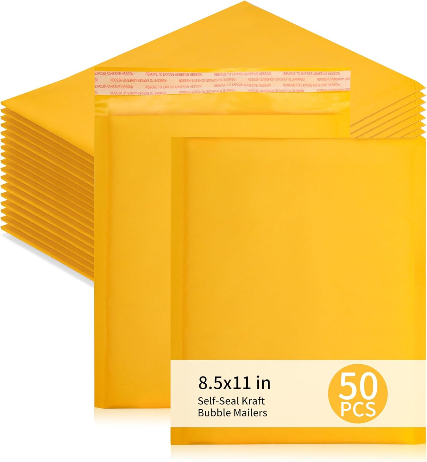 Kraft Bubble Mailers 50 Pack, 9"x12.5" External Dimension, Usable Size 8.5x11" Thick Bubble Envelopes Waterproof Cushioned Padded Mailers Shipping Packaging for Small Business Yellow #000