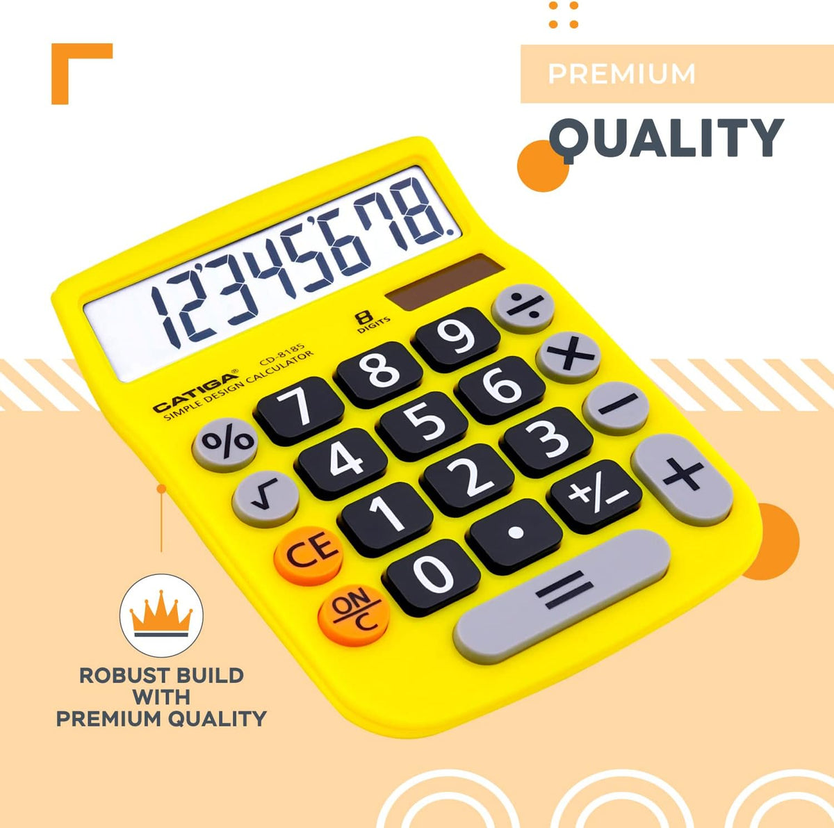 CATIGA Desktop Calculator 8 Digit with Solar Power and LCD Display, Big Buttons, for Home, Office, School, Class and Business, 4 Function Small Basic Calculators for Desk, CD-8185