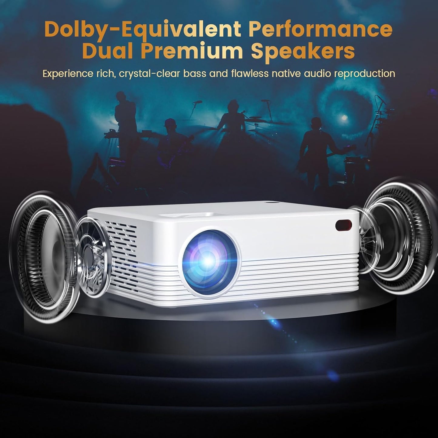 Mini Portable Projector with Wifi and Bluetooth, Native 1080P Full HD Smart Projector , 300 ANSI, Compatible with Smartphone, HDMI, USB for Home, Bedroom, Outdoor Use （White）